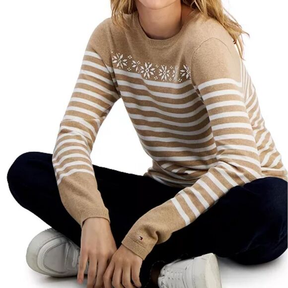 Tommy Hilfiger Striped Cotton Snowflake Sweater sz Sm - Picture 3 of 13